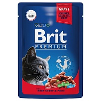 пауч Brit Premium для Кошек Говядина и Горошек 85г